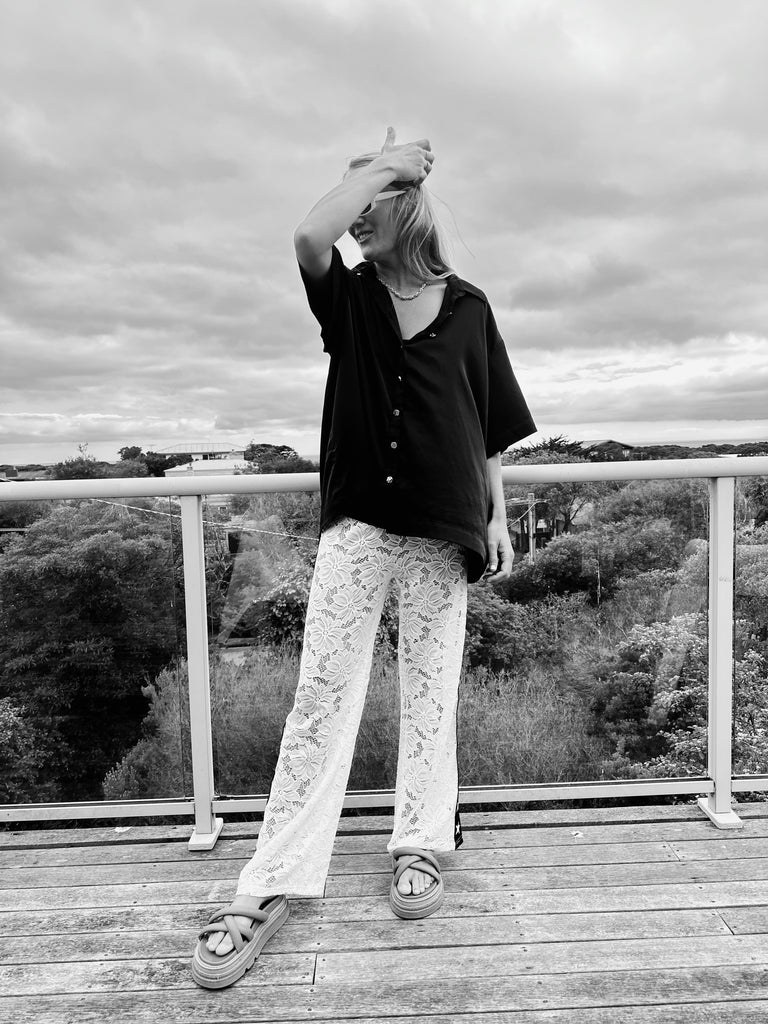 Lace Star Racer Pants - White