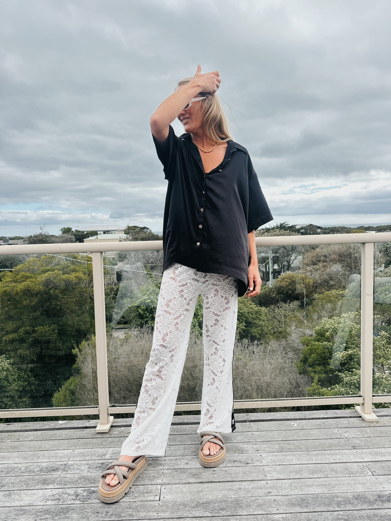 Lace Star Racer Pants - White