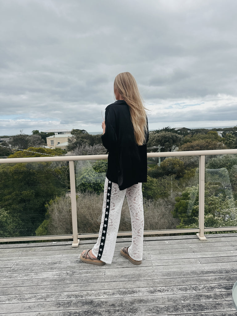 Lace Star Racer Pants - White
