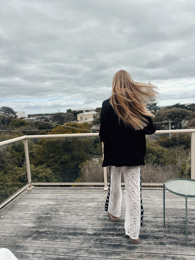 Lace Star Racer Pants - White