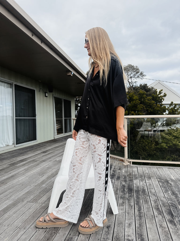 Lace Star Racer Pants - White