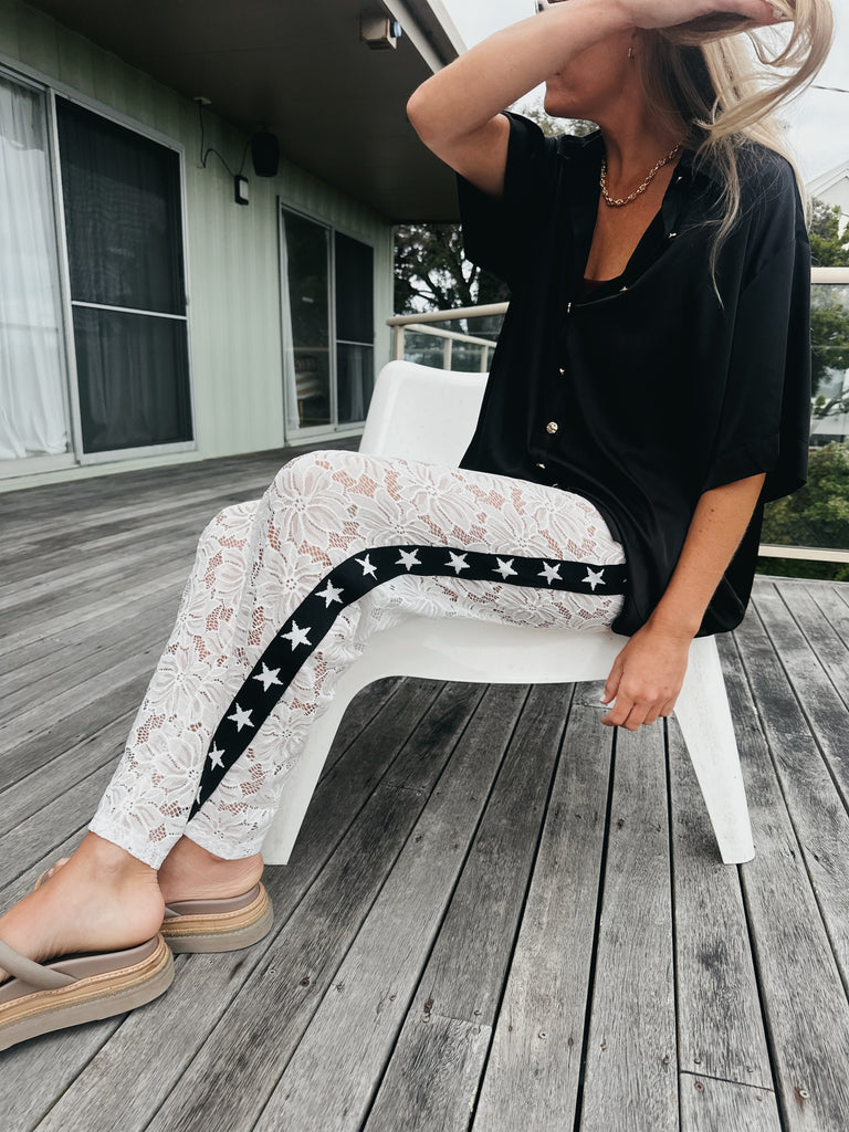 Lace Star Racer Pants - White