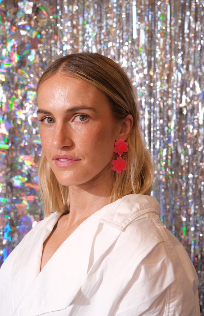 Jolene double flowers Earrings // Neon Pink