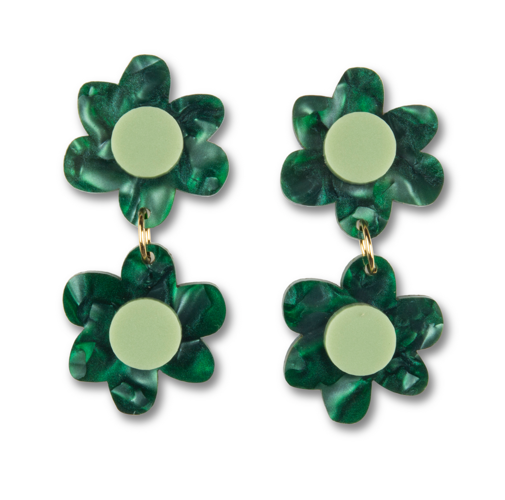 Jolene double flowers Earrings // greens