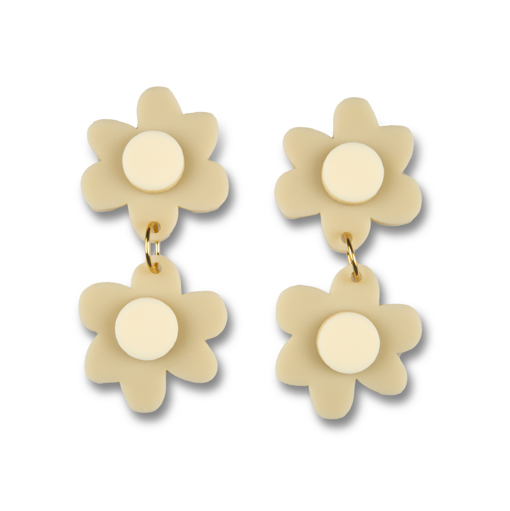Jolene double flowers Earrings // Beige with Cream