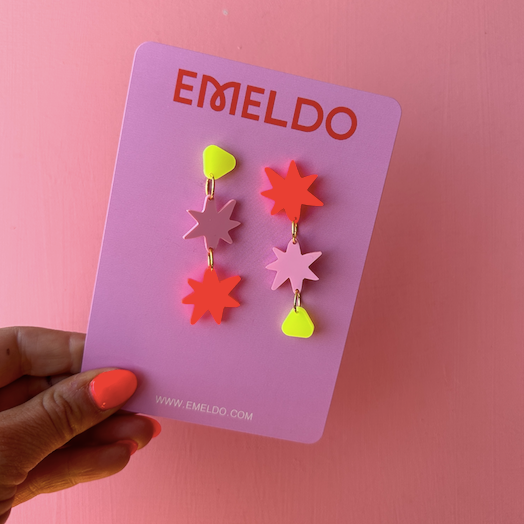 Astor Earrings // neon red, brght pink and neon yelow