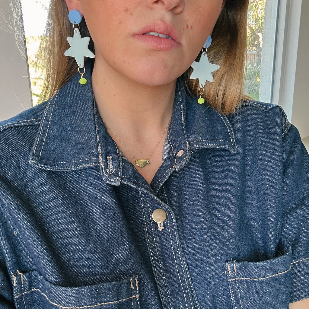 Billie Earrings // Blues and Neon Yellow