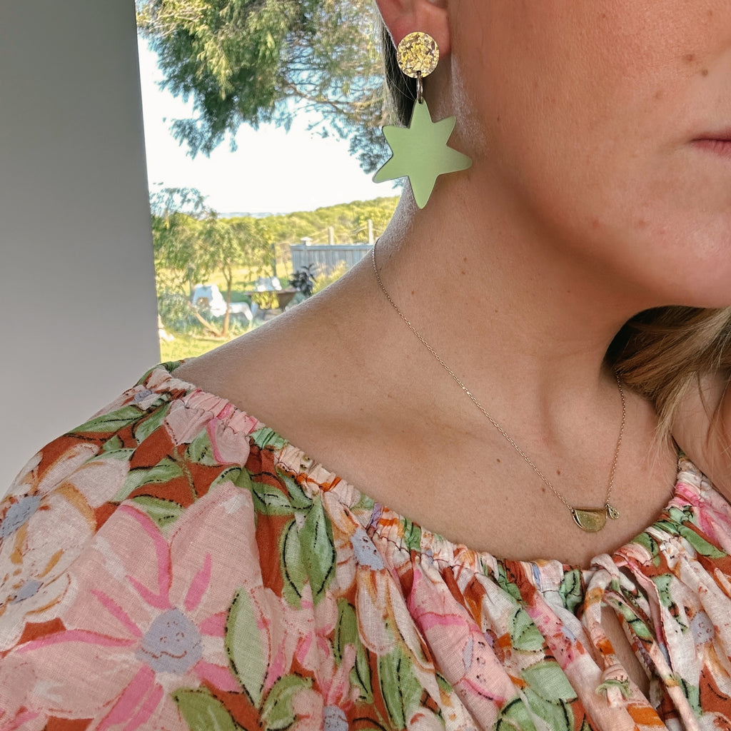 Sully Earrings // Gold + Translucent Frosted Olive