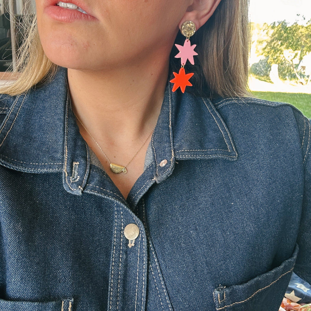 Rosie 2.0 Earrings // Pink, Neon Red and Gold