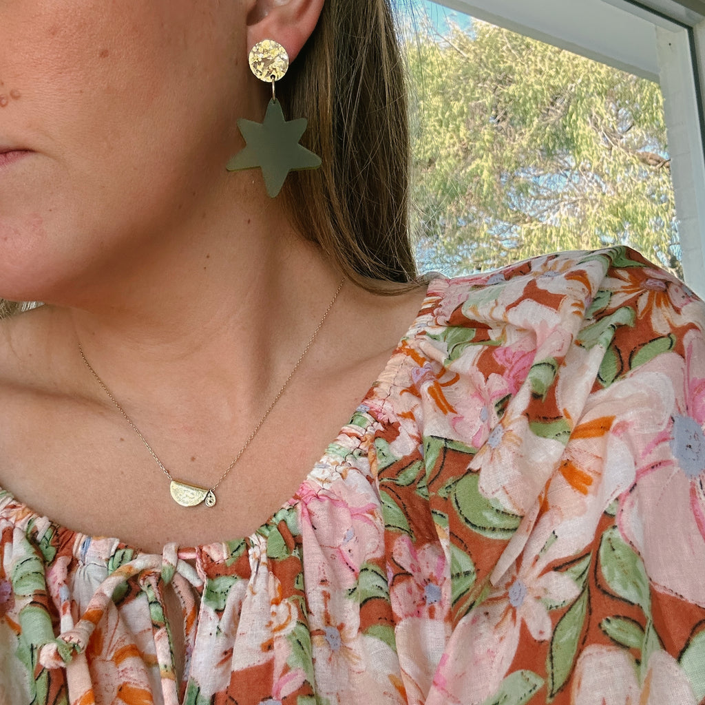 Sully Earrings // blue plaid with bright frosted green stars