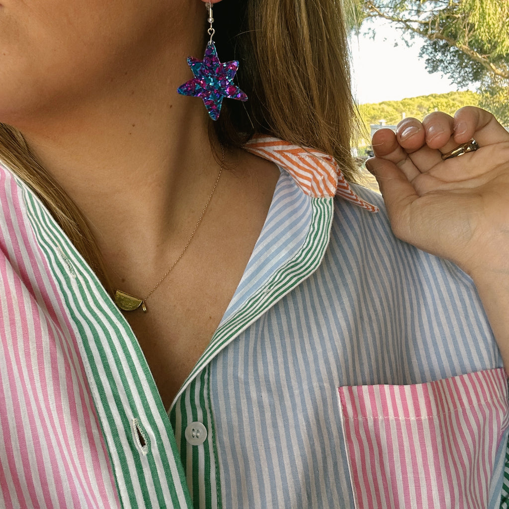 Mili Earrings // Purple and Blue Glitter