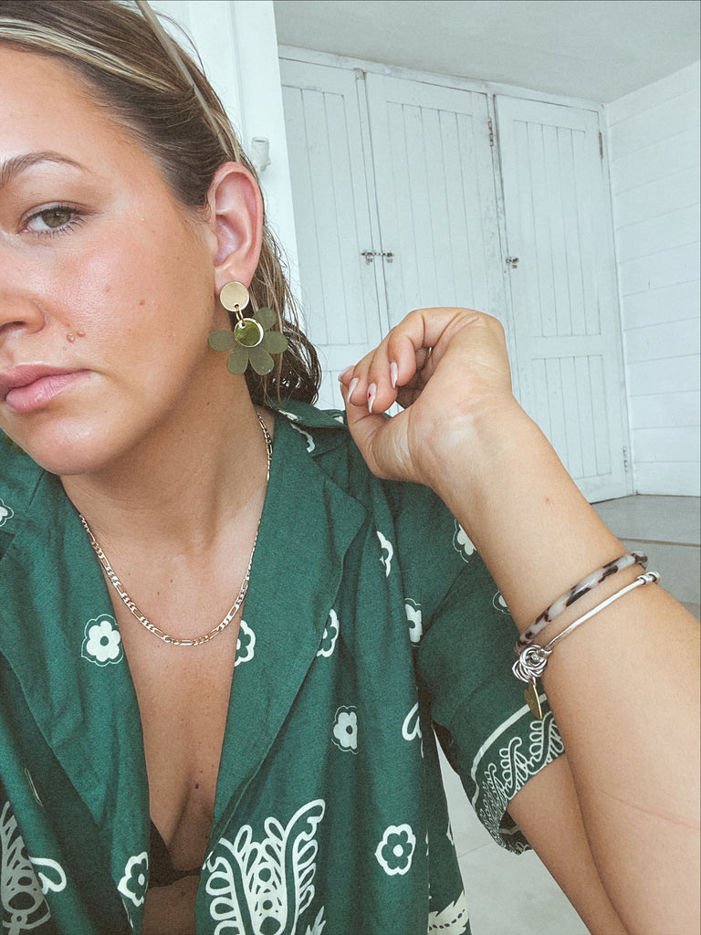 Posey Earrings // Translucent Olive with Gold