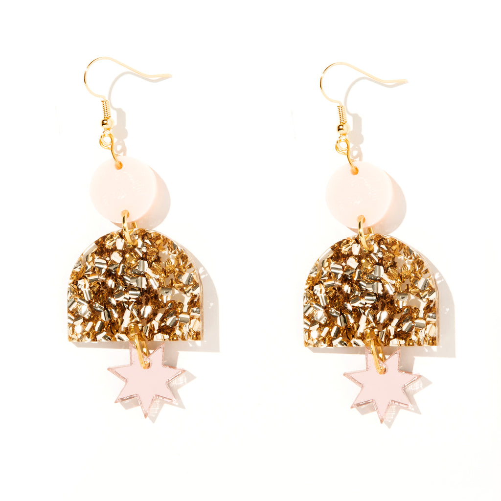 Alexa Earrings // Pale Pink, Chunky Gold Glitter + Rose Gold