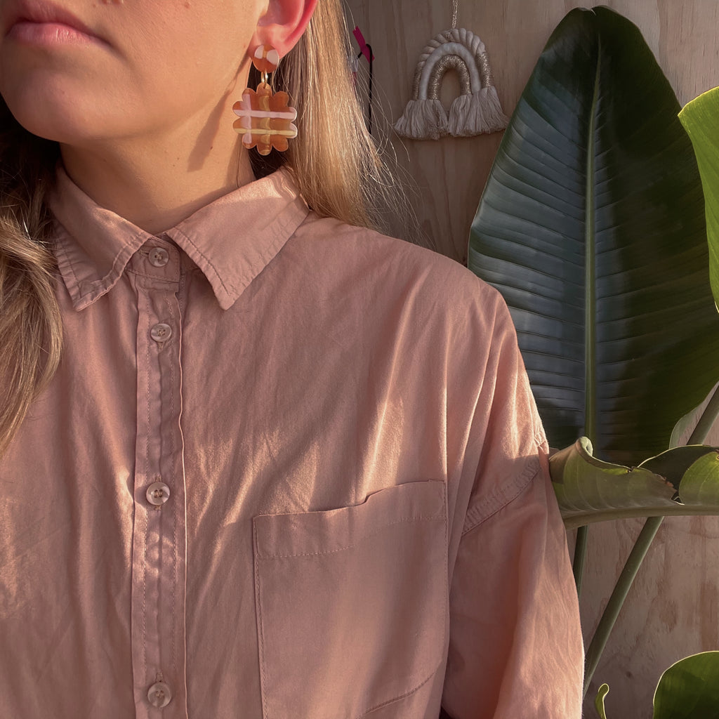 Blossom Earrings // Brown Plaid