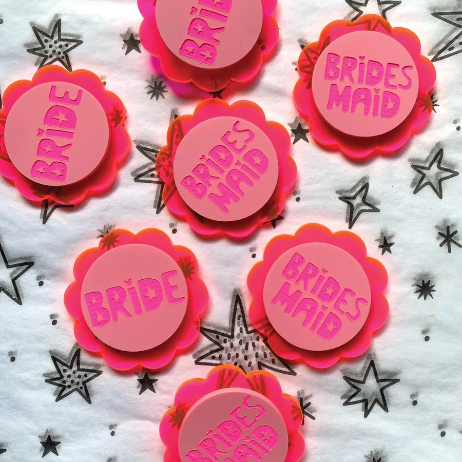 BRIDAL BADGES NEON PINK (BRIDE OR BRIDESMAID) // by Hello Kit Co