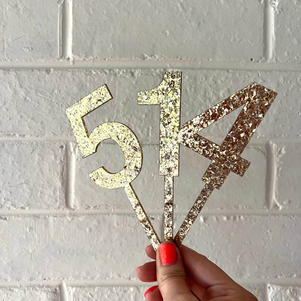 Bright Gold Glitter Number Cake Topper / limited numbers left