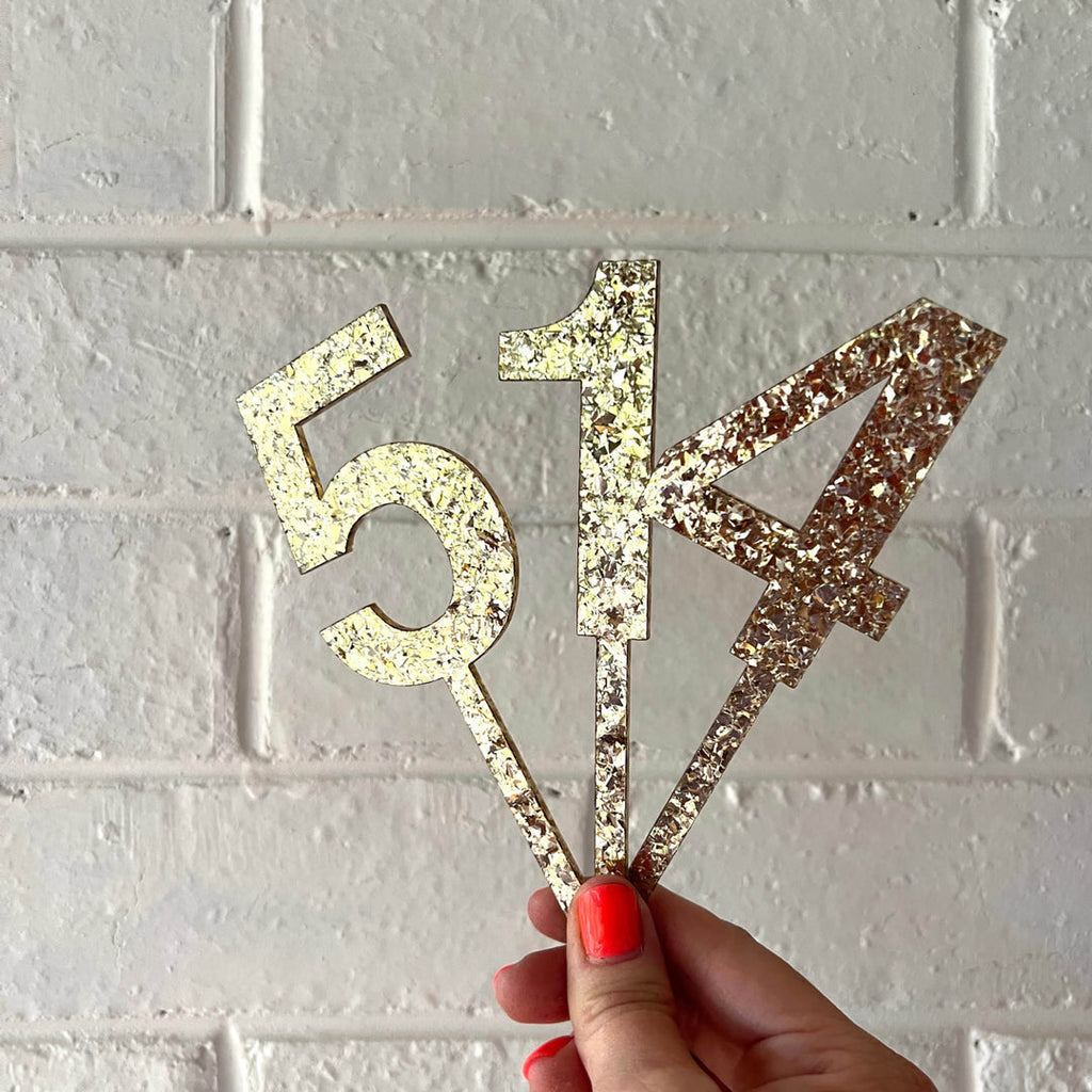 Bright Gold Glitter Number Cake Topper // by Hello Kit Co