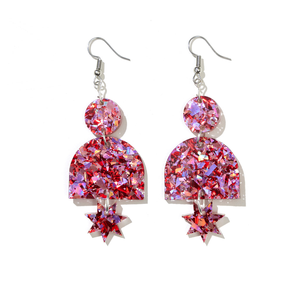 Alexa Earrings // Festive Pink and Red Glitter