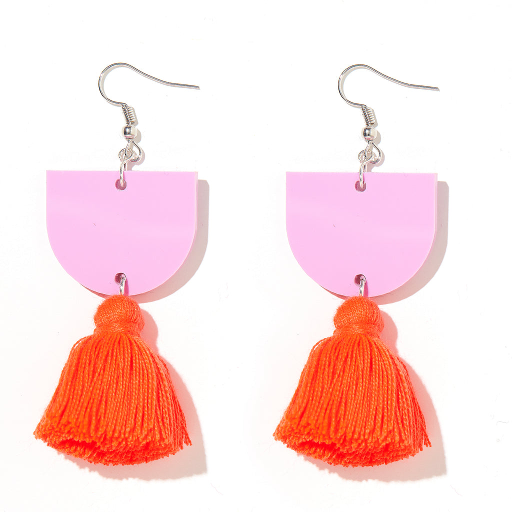 Annie Earrings // Lavender with Neon Red/Orange