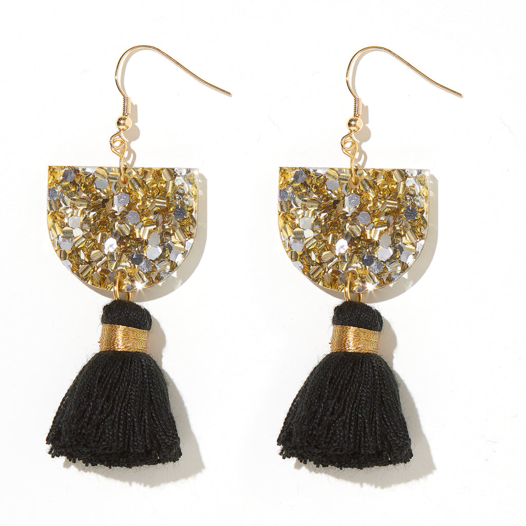 Annie Earrings // Gold and silver with Black