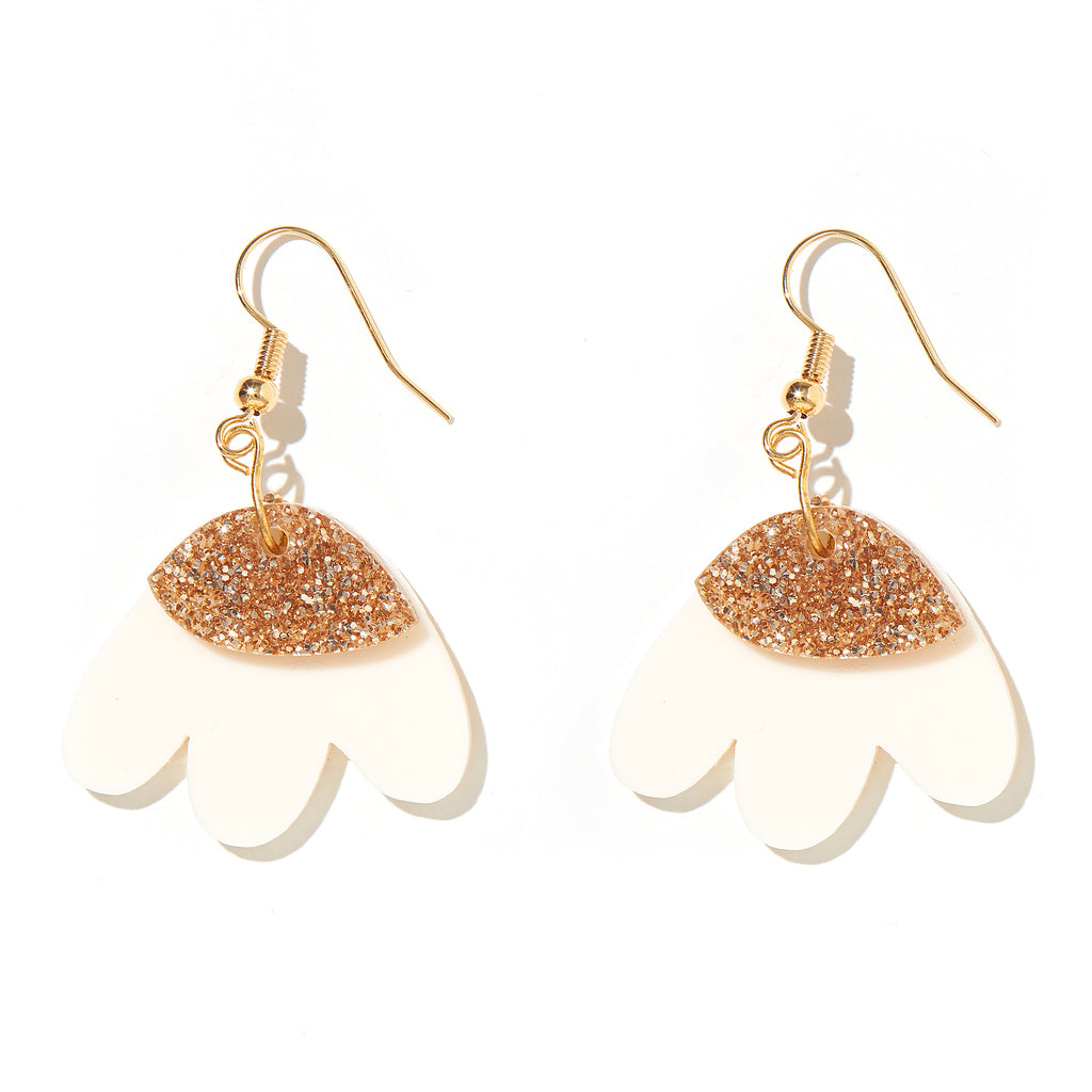 Elle Earrings // Cream with gold glitter