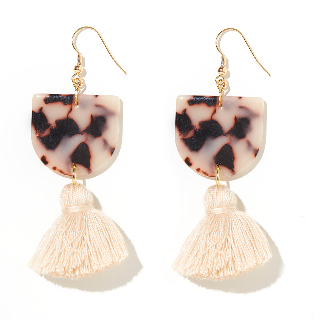 Coco Earrings // White Tortise Shell Perspex + Beige