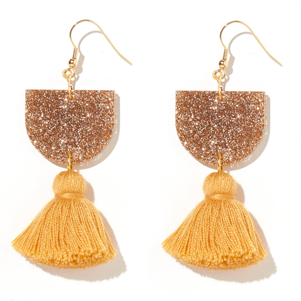 Annie Earrings // Gold Glitter with Mustard