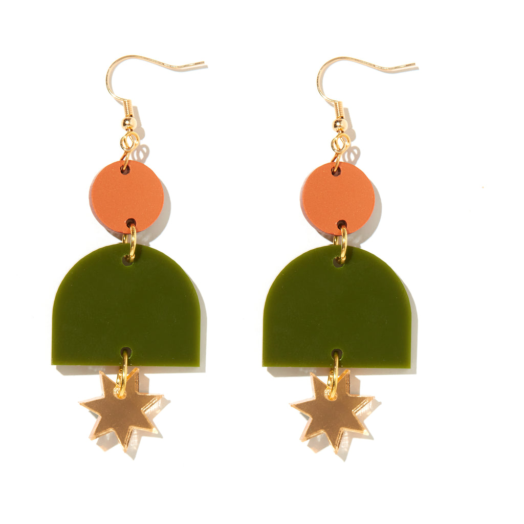 Alexa Earrings // bronze, olive and gold