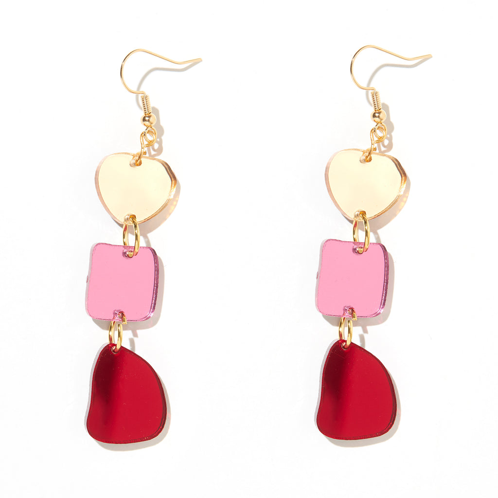 Vera Earrings // Gold, Pink + Red Mirror