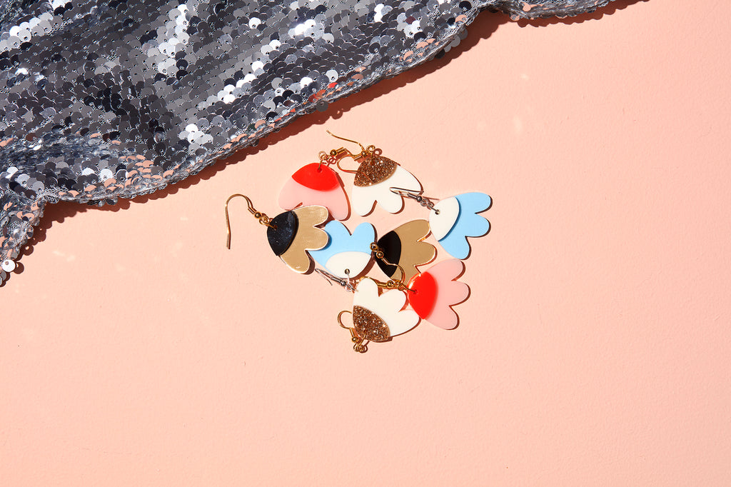 Elle Earrings // Light Pink + Neon Red