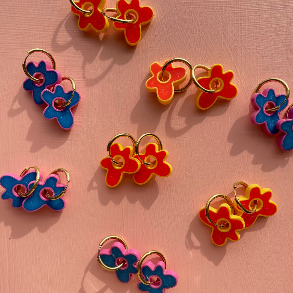 Shona Flower Hoops // orange and yellow