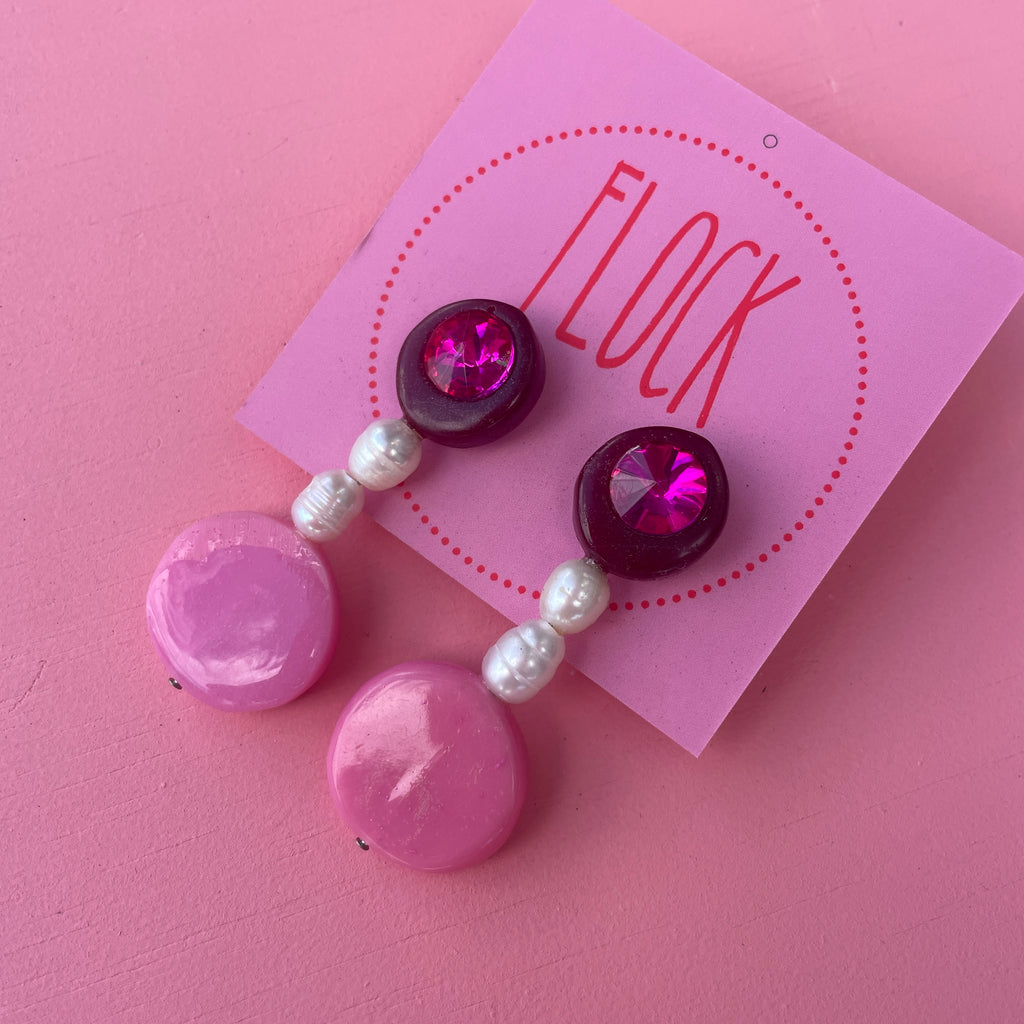 Flock of Curiosity // Gem Stone Dangles with Pearl beads