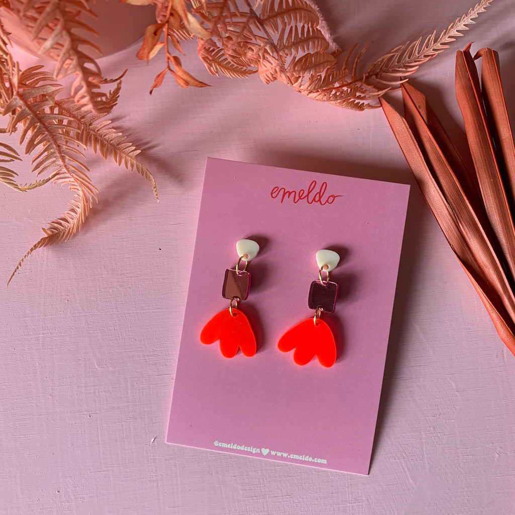 Jenna Earrings // Cream, Pink, Neon Red