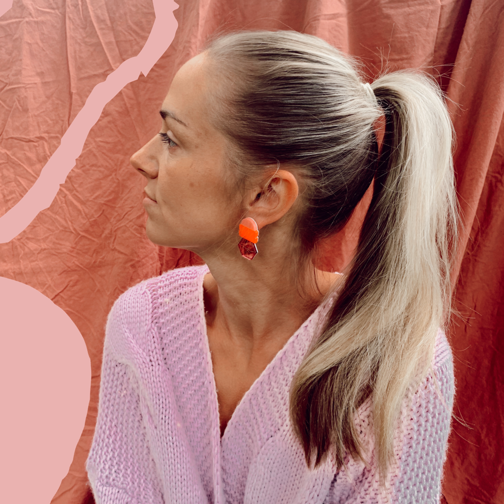 Lena Earrings // Pink, neon red + pink mirror