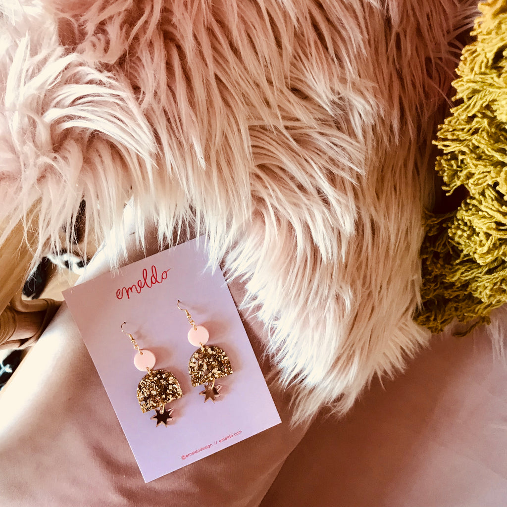 Alexa Earrings // Pale Pink, Chunky Gold Glitter + Rose Gold