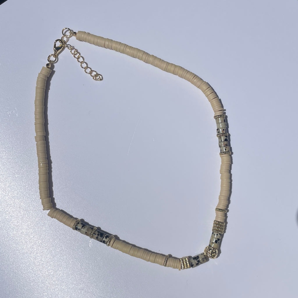 Beaded Necklace // beige with speckled feature and gold