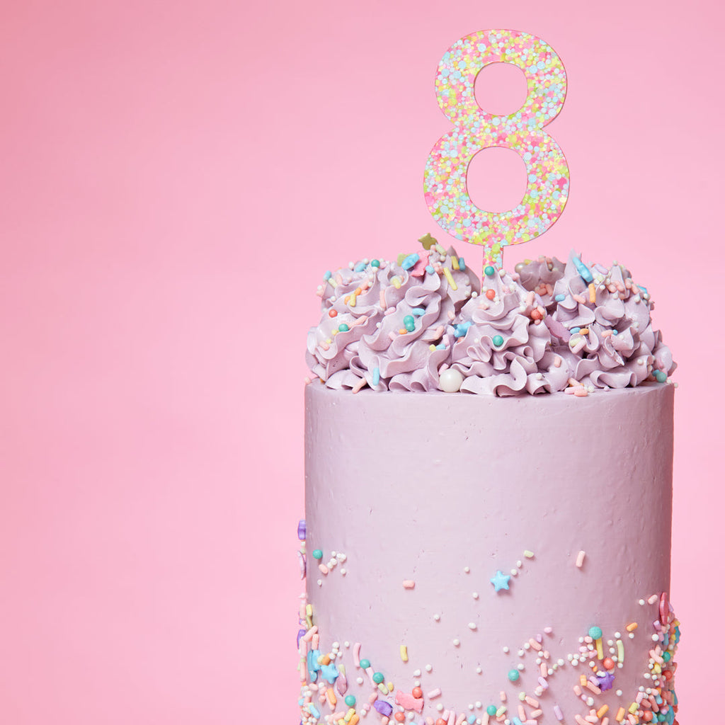 Neon Sorbet Confetti Number Cake Topper // number 8 and 0 left only