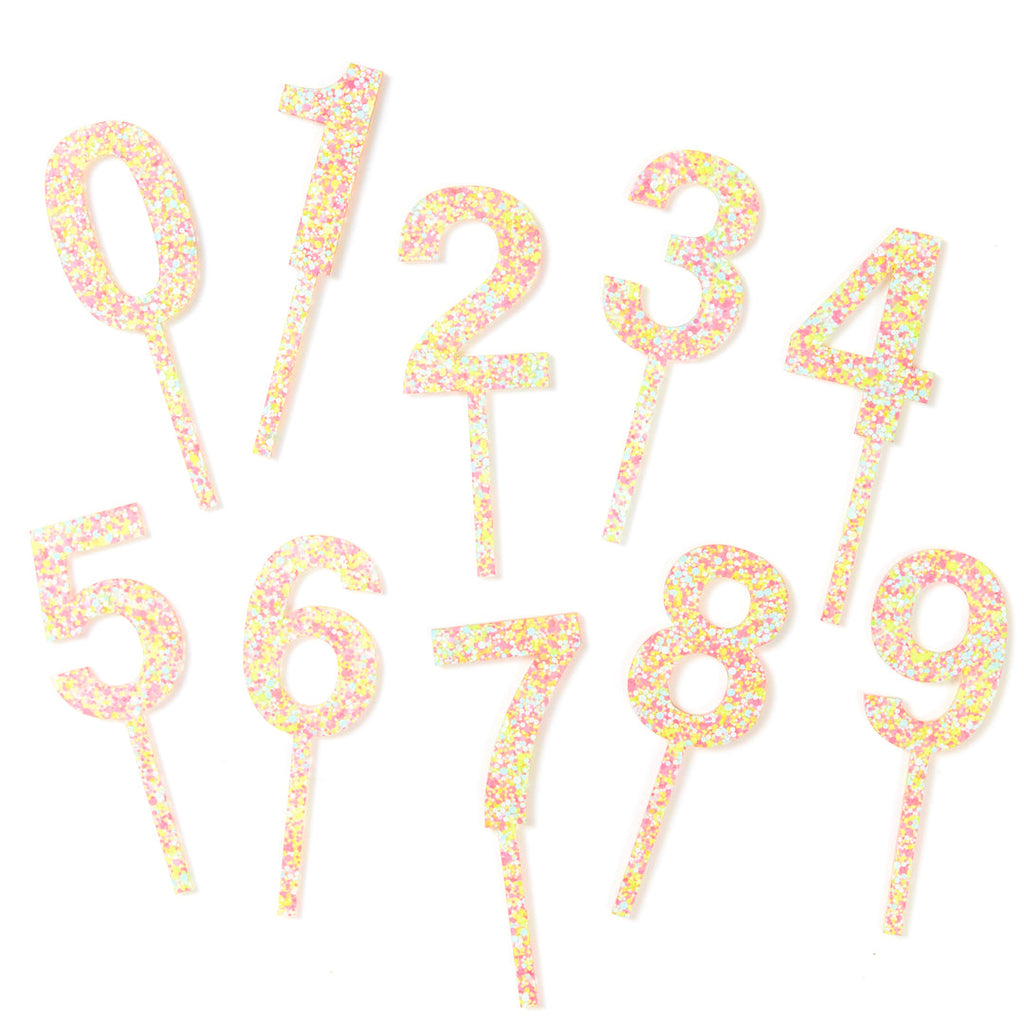 Neon Sorbet Confetti Number Cake Topper // by Hello Kit Co