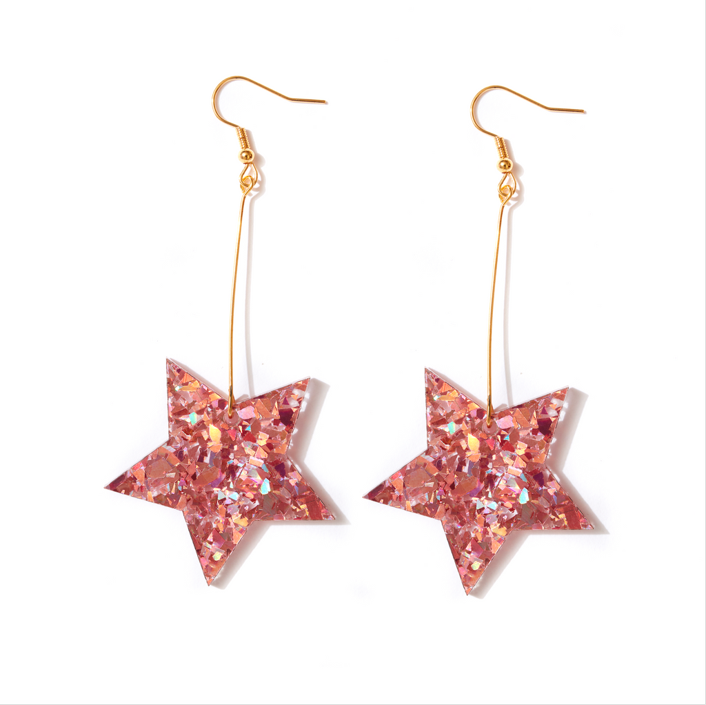 Star Earrings // Rose Pink Glitter