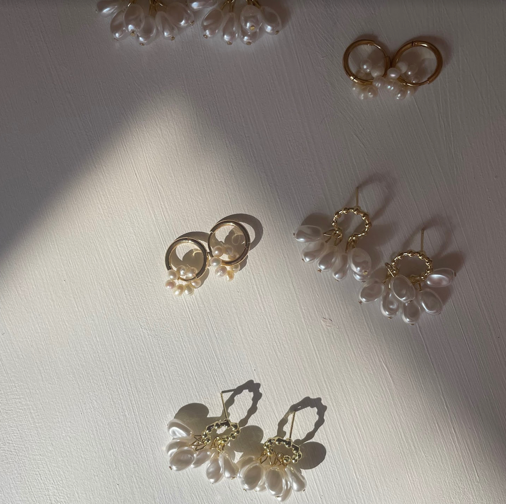 Mimi Mini Hoops // pearl white beaded on gold