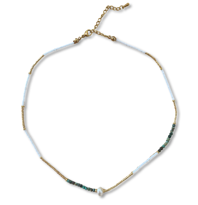 Beaded Necklace // big pearl bead