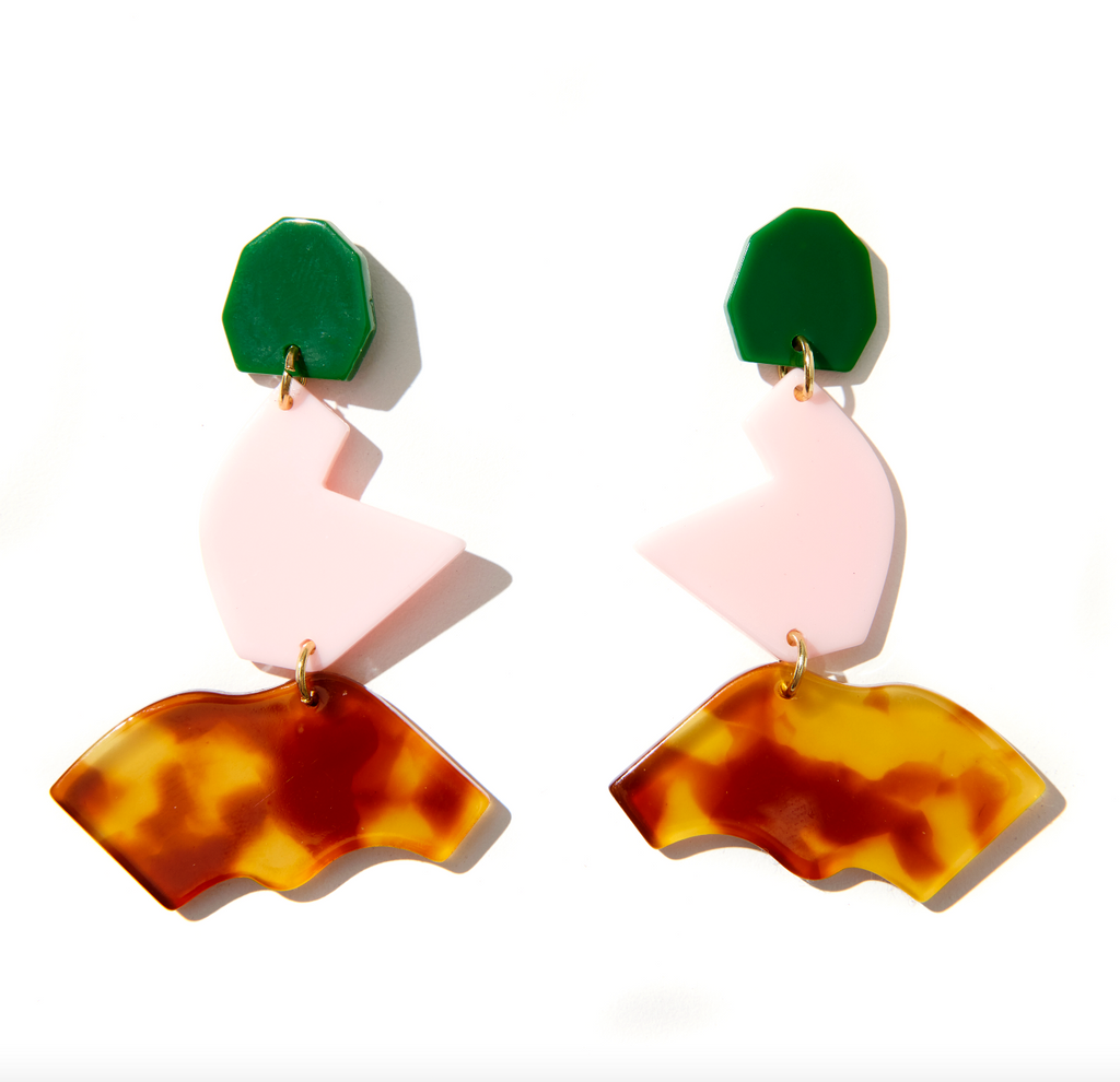 Juzz Earrings // olive, pink and tort