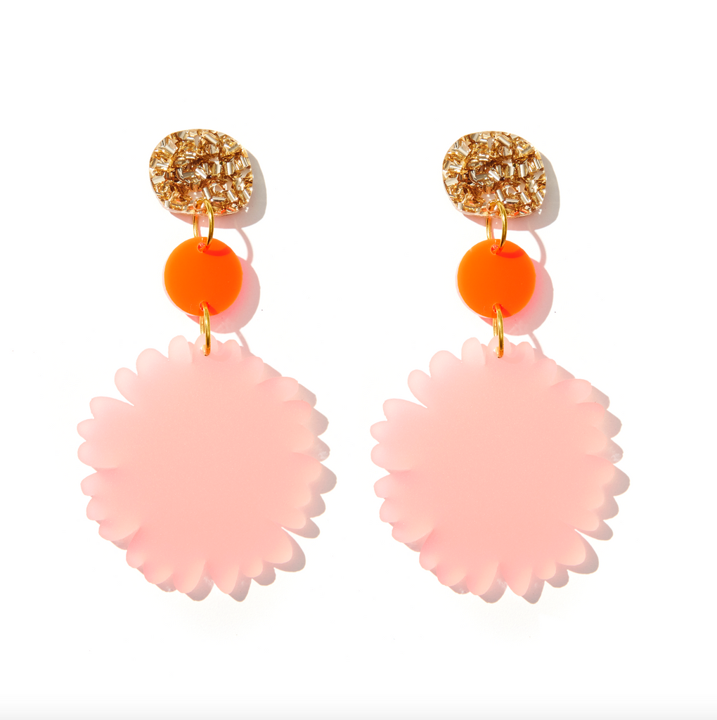 Big Fizz Earrings // gold, neon red + froster pink