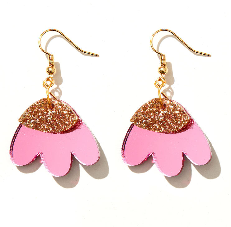 Elle Earrings // Pink Mirror with Gold Glitter