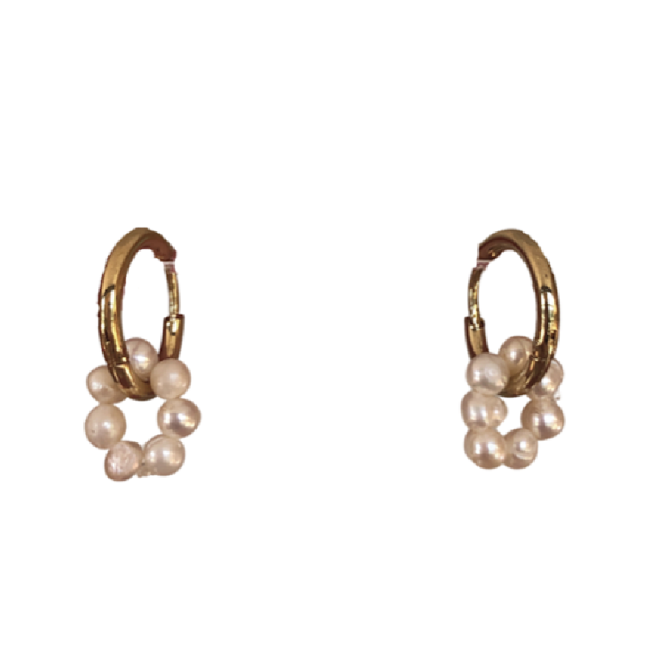 Mimi Mini Hoops // pearl white beaded on gold