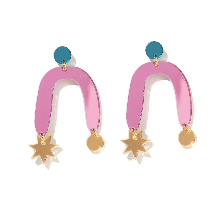 Sophie Earrings // Pink, Teal and gold