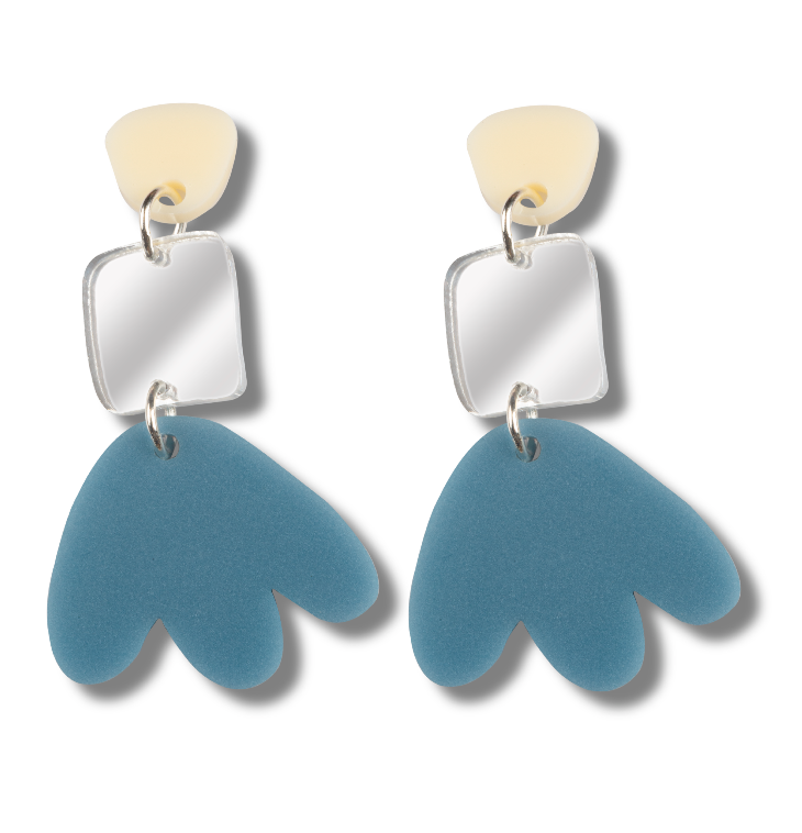 Jenna Earrings // Cream, Silver + Blues