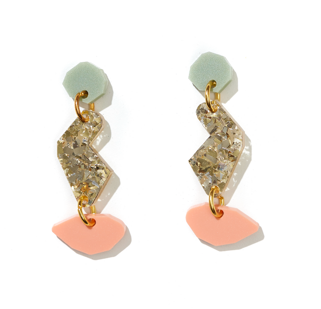 Winnie Earrings // green, gold and pink