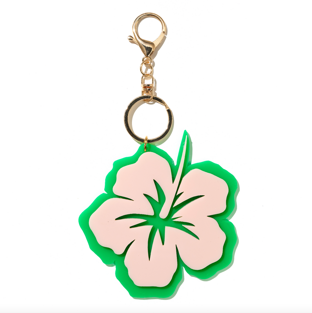 Hibiscus Keyring // Green and Pink