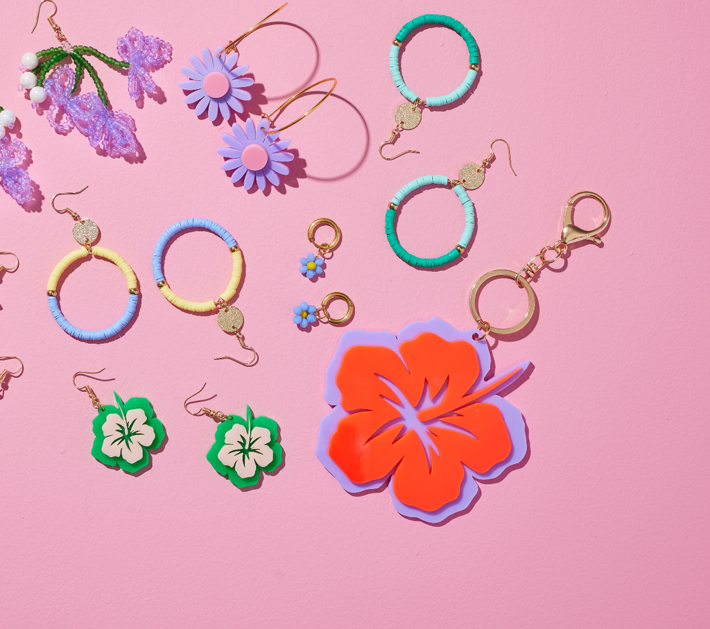 Hibiscus Keyring // Green and Pink